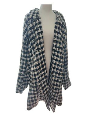 Plus Size Fashion Nova Black & White Houndstooth Trench Coat 3X